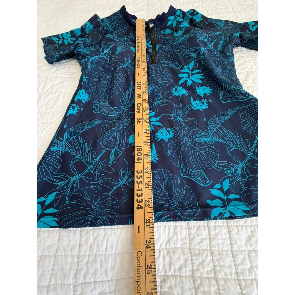 Two Piece Tropical Rash Guard and Swim Shorts Set Navy Teal Floral XL - Picture 2 of 15